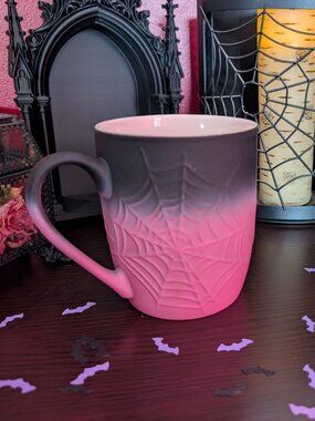 Cobwebs & Cauldrons Spiderweb Halloween Mug Black & Pink
